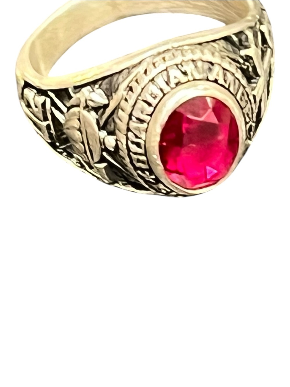 925 Sterling Silver Vintage 2010 Lab-Created Ruby Gem School Ring Size 10.75